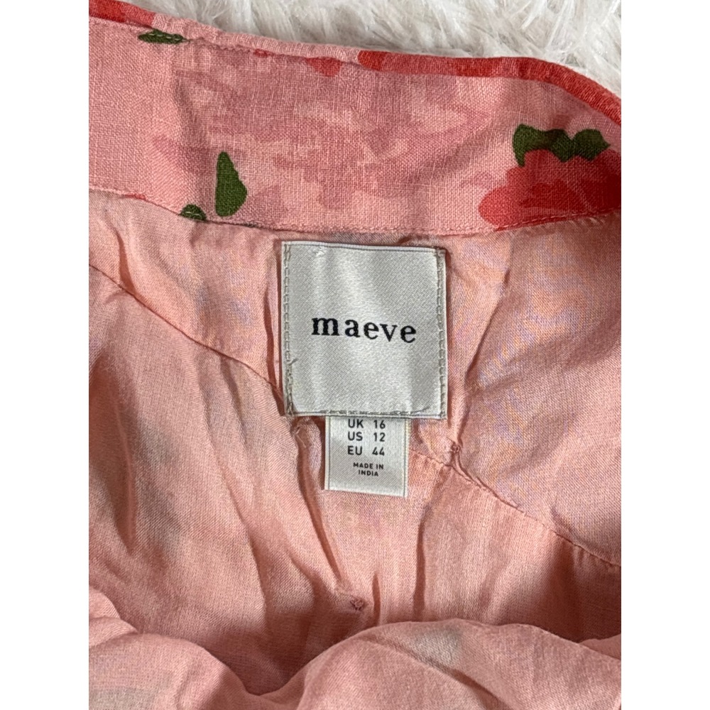 Maeve Anthropologie Floral Ruffle Mini Skort Pink Red Rose Linen Blend Size 12 - Picture 5 of 8